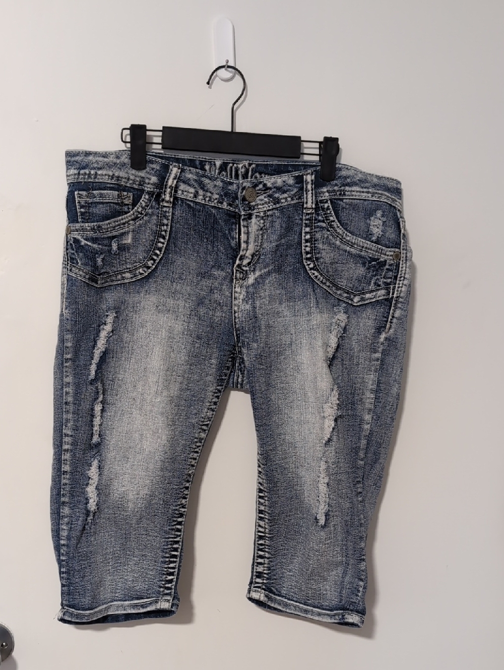 Distressed Mid-Wash Blue Women's Denim Shorts